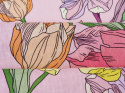 różowy len w duże, pastelowe kwiaty