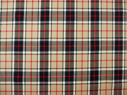 flanela wełniana w kratę tartan beż, czerń, czerwień