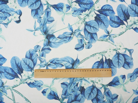 jedwab szyfon w niebieskie gałązki jaśminu