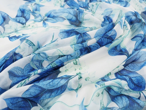 jedwab szyfon w niebieskie gałązki jaśminu