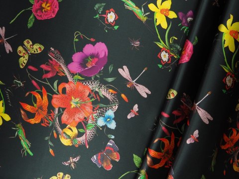 Jedwab Gucci - Węże i lilie na czerni Jedwab Gucci - Węże i lilie na czerni