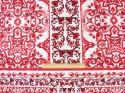 biała bawełna w czerwony wzór w kafle z roślinnymi ornamentami