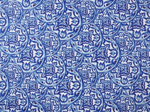 bawełna w niebieskie ornamenty w medalionach bawełna w niebieskie ornamenty w medalionach