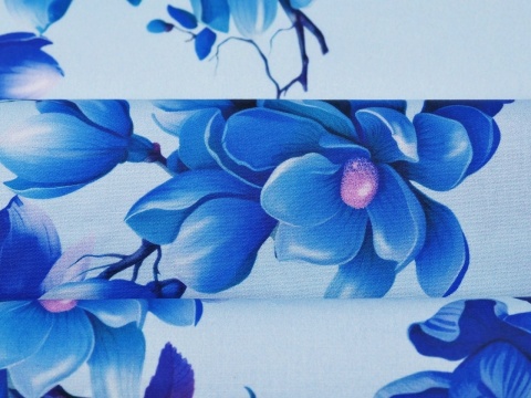 błękitna bawełna w niebieskie magnolie błękitna bawełna w niebieskie magnolie
