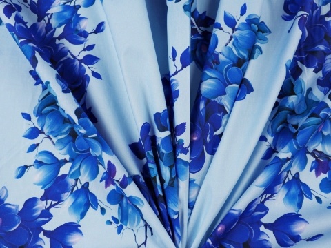 błękitna bawełna w niebieskie magnolie błękitna bawełna w niebieskie magnolie