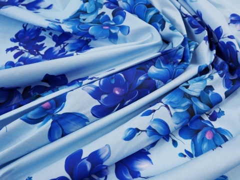 błękitna bawełna w niebieskie magnolie błękitna bawełna w niebieskie magnolie
