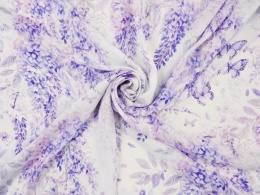 biały jedwab w fioletowe wisterie i motyle