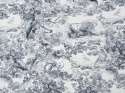 jedwab w granatowe rysunki drzew i zwierząt w stylu Toile do Jouy