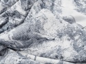jedwab w granatowe rysunki drzew i zwierząt w stylu Toile do Jouy