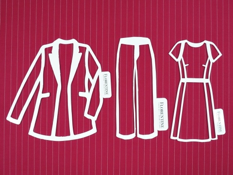 ciemno malinowa wełna double face w biały prążek