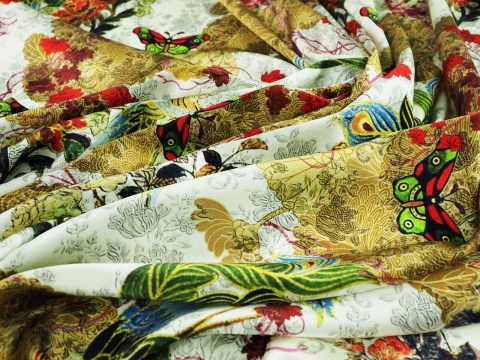 Jedwab elastyczny - Orientalne ptaki i kwiaty