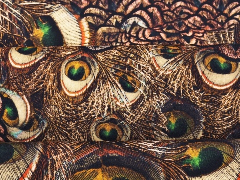 jedwab w brązowe, pawie pióra