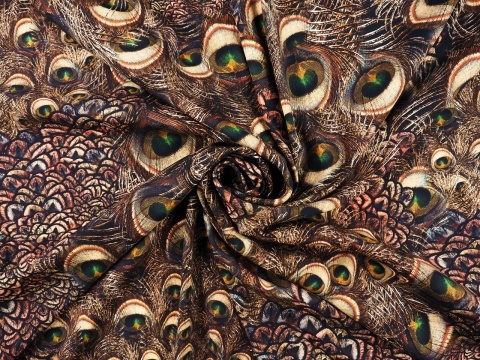 jedwab w brązowe, pawie pióra