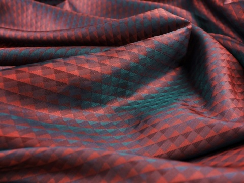 czerwona podszewka w trójkąty opalizująca na zielono