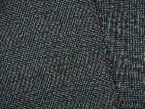 tkanina wełniana ciemno szara z bordową kratką