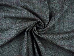 tkanina wełniana ciemno szara z bordową kratką