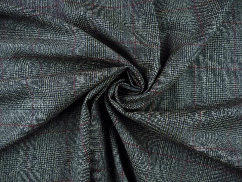 tkanina wełniana ciemno szara z bordową kratką