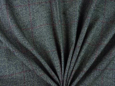 tkanina wełniana ciemno szara z bordową kratką