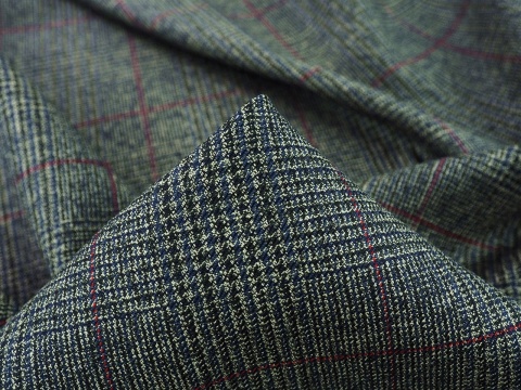 tkanina wełniana ciemno szara z bordową kratką