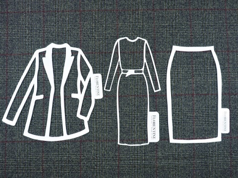 tkanina wełniana ciemno szara z bordową kratką