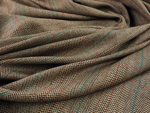 tkanina wełniana tweedowa w jodełkę jasny brąz