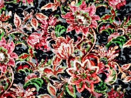 welur devore w indyjskie kwiaty na czerni