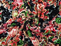 welur devore w indyjskie kwiaty na czerni