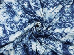 niebieski jedwab w motywy z sycylijskiego folkloru