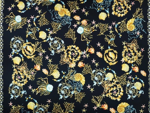 czarny jedwab w morskie motywy