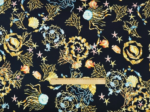 czarny jedwab w morskie motywy