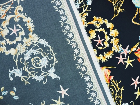 czarny jedwab w morskie motywy