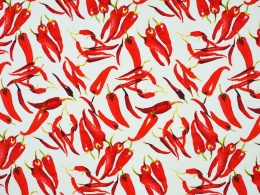 biały jedwab w czerwone papryczki chili
