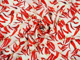 biały jedwab w czerwone papryczki chili