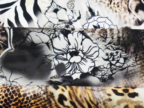 jedwab w zwierzęce motywy oraz kwiaty i czaszki