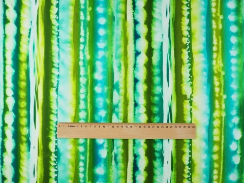 jedwab w akwarelowe, pionowe pasy - zielone i morskie