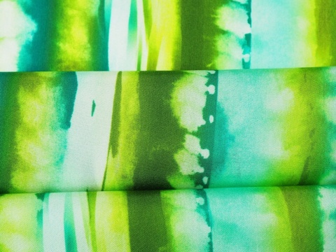 jedwab w akwarelowe, pionowe pasy - zielone i morskie
