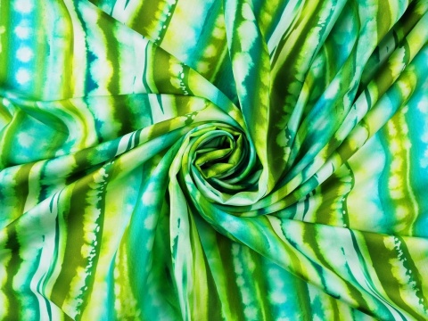 jedwab w akwarelowe, pionowe pasy - zielone i morskie