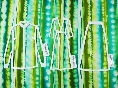 jedwab w akwarelowe, pionowe pasy - zielone i morskie