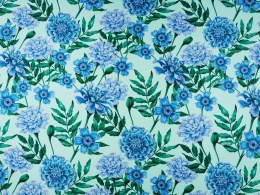 miętowy jedwab w niebieskie kwiaty