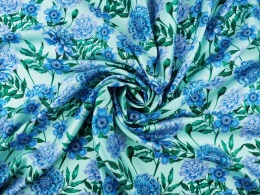 miętowy jedwab w niebieskie kwiaty