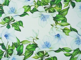 biały jedwab szyfon w jasne kwiaty