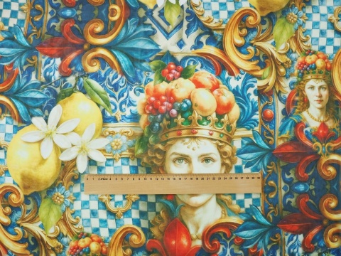 jedwab szyfon w motywy z sycylijskiego folkloru