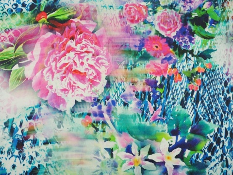 jedwab szyfon w kwiaty i skórę węża