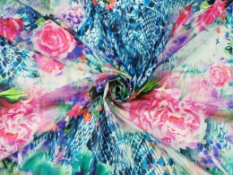 jedwab szyfon w kwiaty i skórę węża