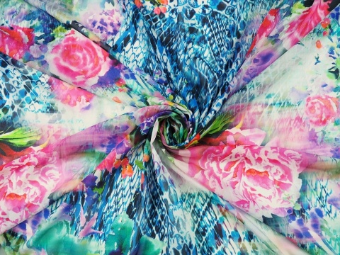 jedwab szyfon w kwiaty i skórę węża