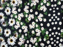 czarny jedwab twill w białe kwiaty i zielone listki