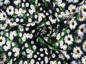 czarny jedwab twill w białe kwiaty i zielone listki