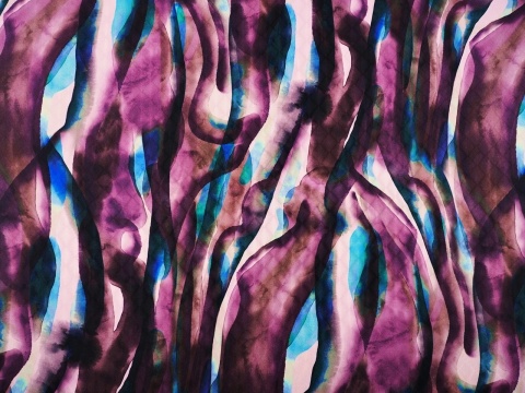 wytłaczany jedwab we fioletowy, abstrakcyjny wzór z niebieskimi akcentami