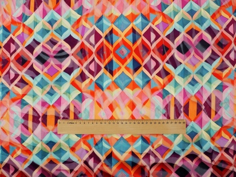 szyfon devore w kolorowy wzór retro