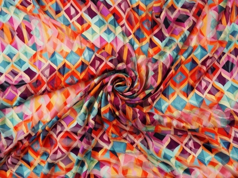 szyfon devore w kolorowy wzór retro